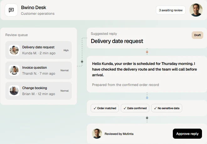 AI document review interface with human approval controls